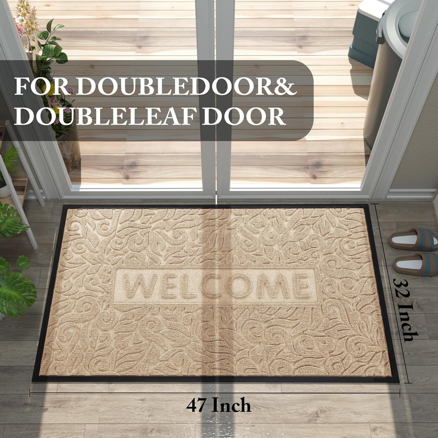 Yimobra Welcome Mat Outdoor 29.5x17, Waterproof Non-Slip Outdoor Mats for Front Door Outside Entrance, Low-Profile Entryway Mat Indoor for Garage Patio, Black