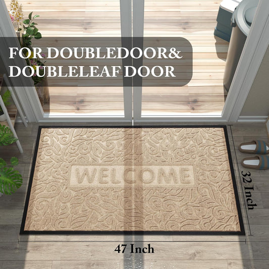 Yimobra Welcome Mat Outdoor 29.5x17, Waterproof Non-Slip Outdoor Mats for Front Door Outside Entrance, Low-Profile Entryway Mat Indoor for Garage Patio, Black