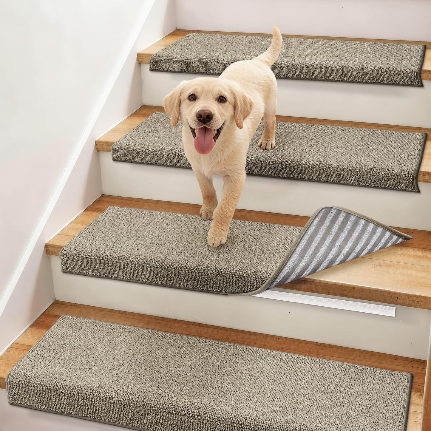 COSY HOMEER Bullnose Carpet Stair Treads, Peel and Stick Non-Slip Stair Treads for Wooden Steps, 11" x 30" Indoor Stair-Runner Rugs (4Pc, Gray)