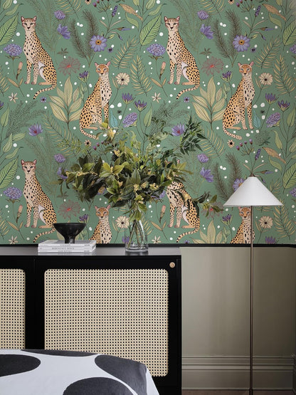 Floralplus Peel and Stick Wallpaper Leopard Jungle Removable Wallpaper for Bathroom Renter Friendly Wallpapers Self Adhesive Animal Floral Contact Paper for Accent Wall 17.5 x 118 in