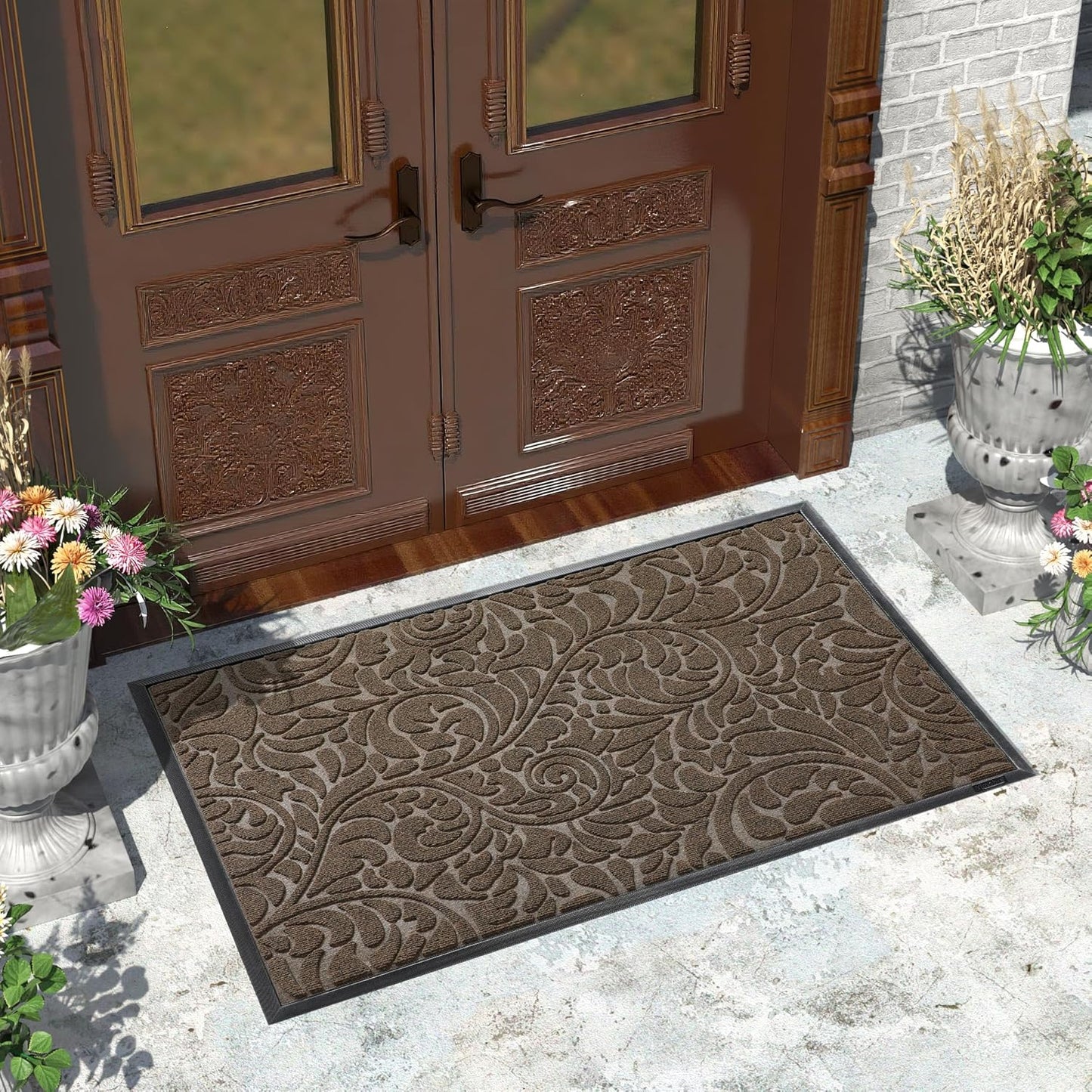 Yimobra Front Door Mat Outside Entrance, Waterproof Sturdy Retro Outdoor Mat, Heavy Duty Non-Slip Doormat for Garage Patio Entryway Indoor, Easy Clean, 29.5x17, Grey