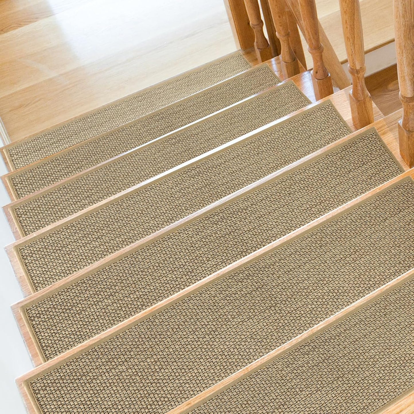 SMILOOL Stair Treads Non Slip for Wooden Steps Indoor 4 Pack 8" X 30" Carpet Stairs Runner for Wood Stairs, Stair Tread Rugs with Reusable Adhesive for Dogs Kids and Elders, Machine Washable, Brown