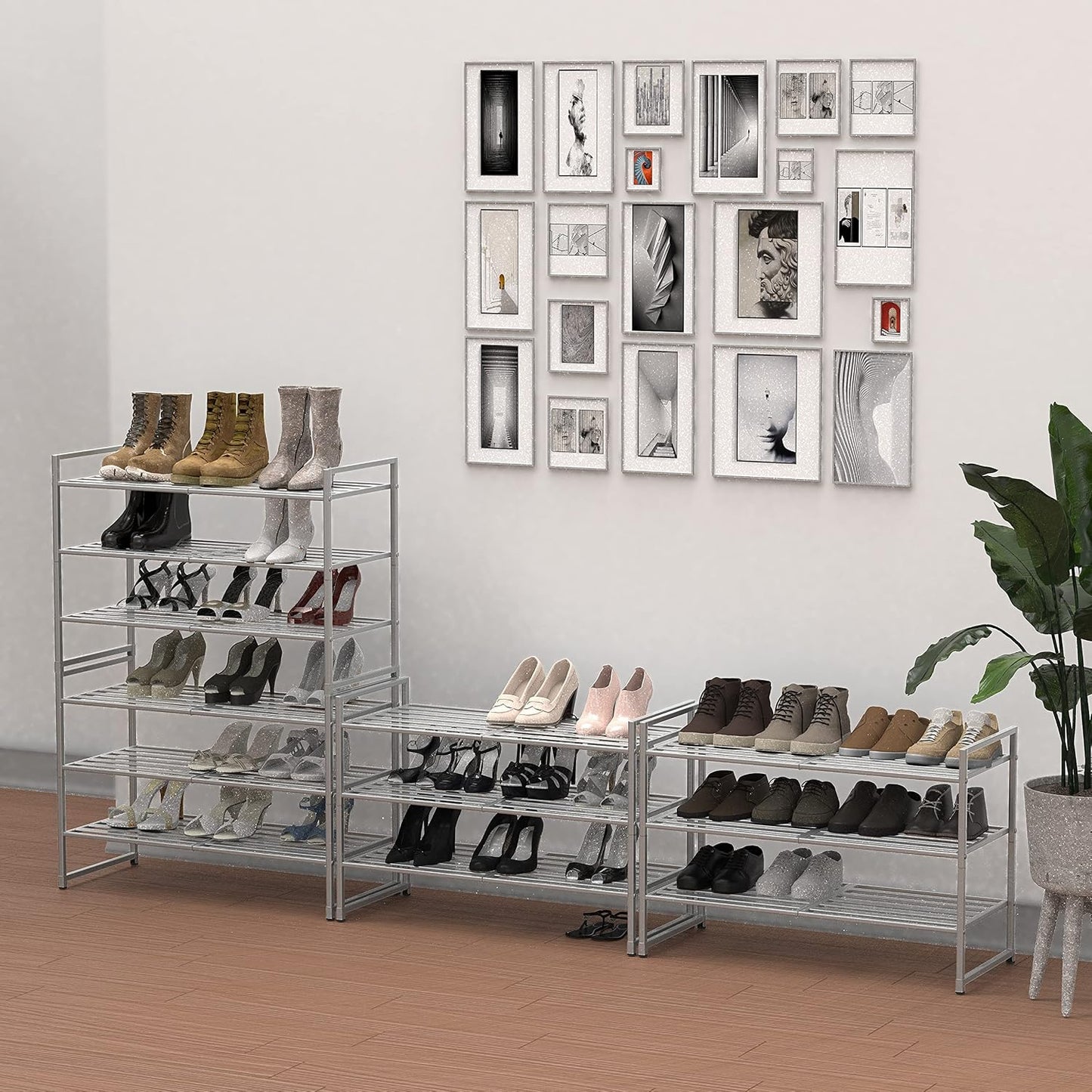 Simple Houseware 3-Tier Stackable Shoes Rack Storage Shelf, Black