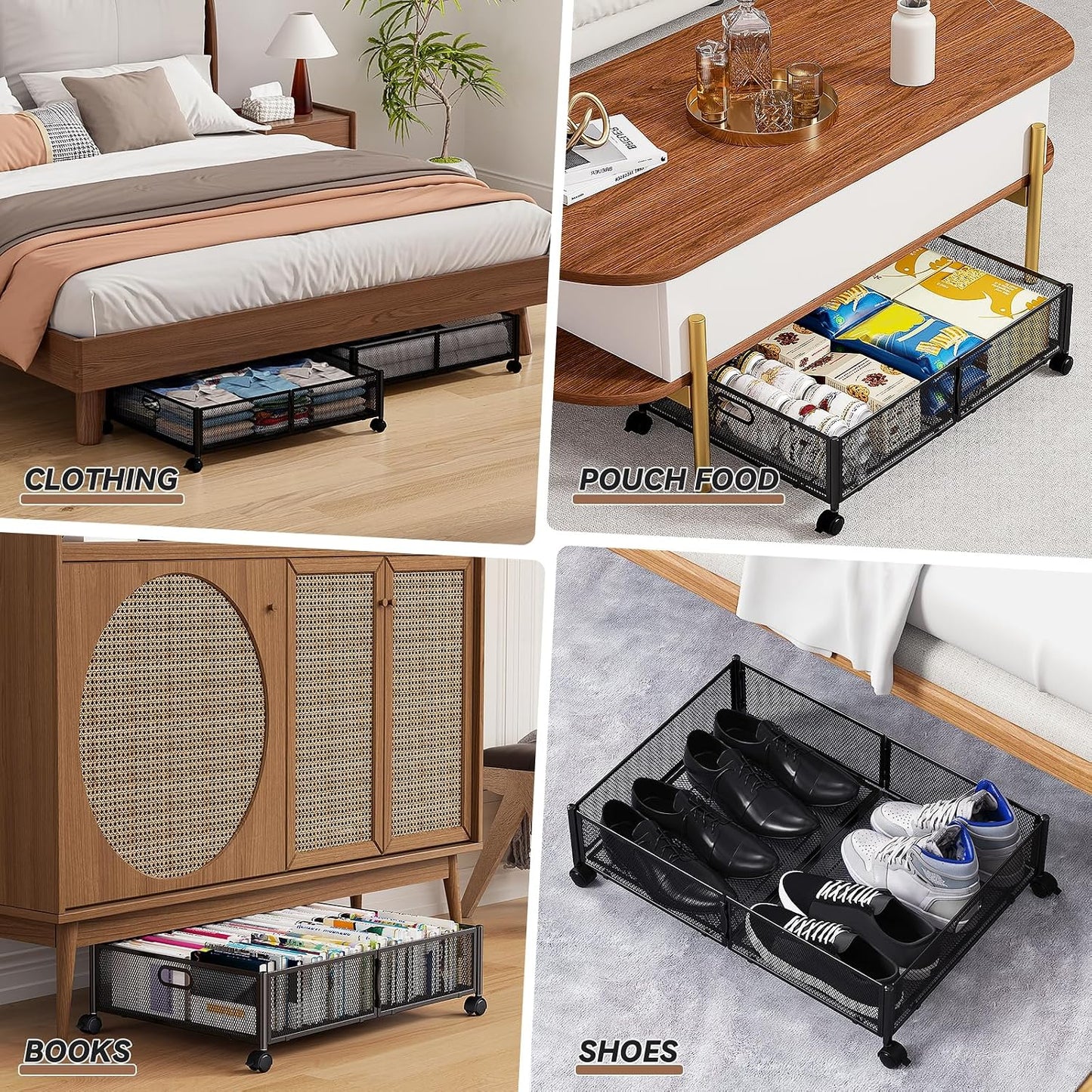 Under Bed Storage, Under the Bed Storage Containers with Wheels, Under Bed Shoe Storage Organizer Drawer for Bedroom Clothes Shoes Blankets -2Pack