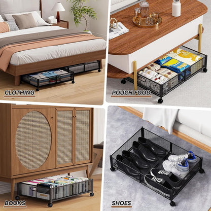 Under Bed Storage, Under the Bed Storage Containers with Wheels, Under Bed Shoe Storage Organizer Drawer for Bedroom Clothes Shoes Blankets -2Pack