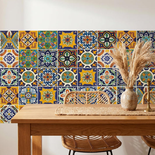 30 Pcs Moroccan Tile Stickers Peel and Stick Backsplash - Self-Adhesive Vintage Wall Decals for Kitchen & Bathroom - 4x4 Inch Decorative Removable