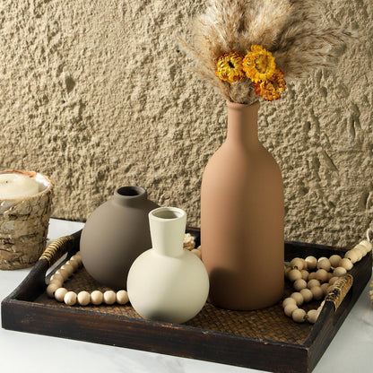 Ceramic Vase Set of 3, Decorative Vases Home Decor Modern Neutral Flower Pampass Boho Vase for Living Room, Table, Mantel, Entryway, Bookshelf, Kitchen, Bedroom, Bathroom - White