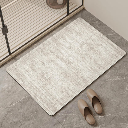 Mecko Bath Mat Rug, Rubber Non-Slip Quick Dry Absorbent Thin Bathroom Rugs Fit Under Door Bathroom Floor Mats-Shower Rug for in Front of Bathtub, Sink, Shower Room(Light Grey,16"x24")