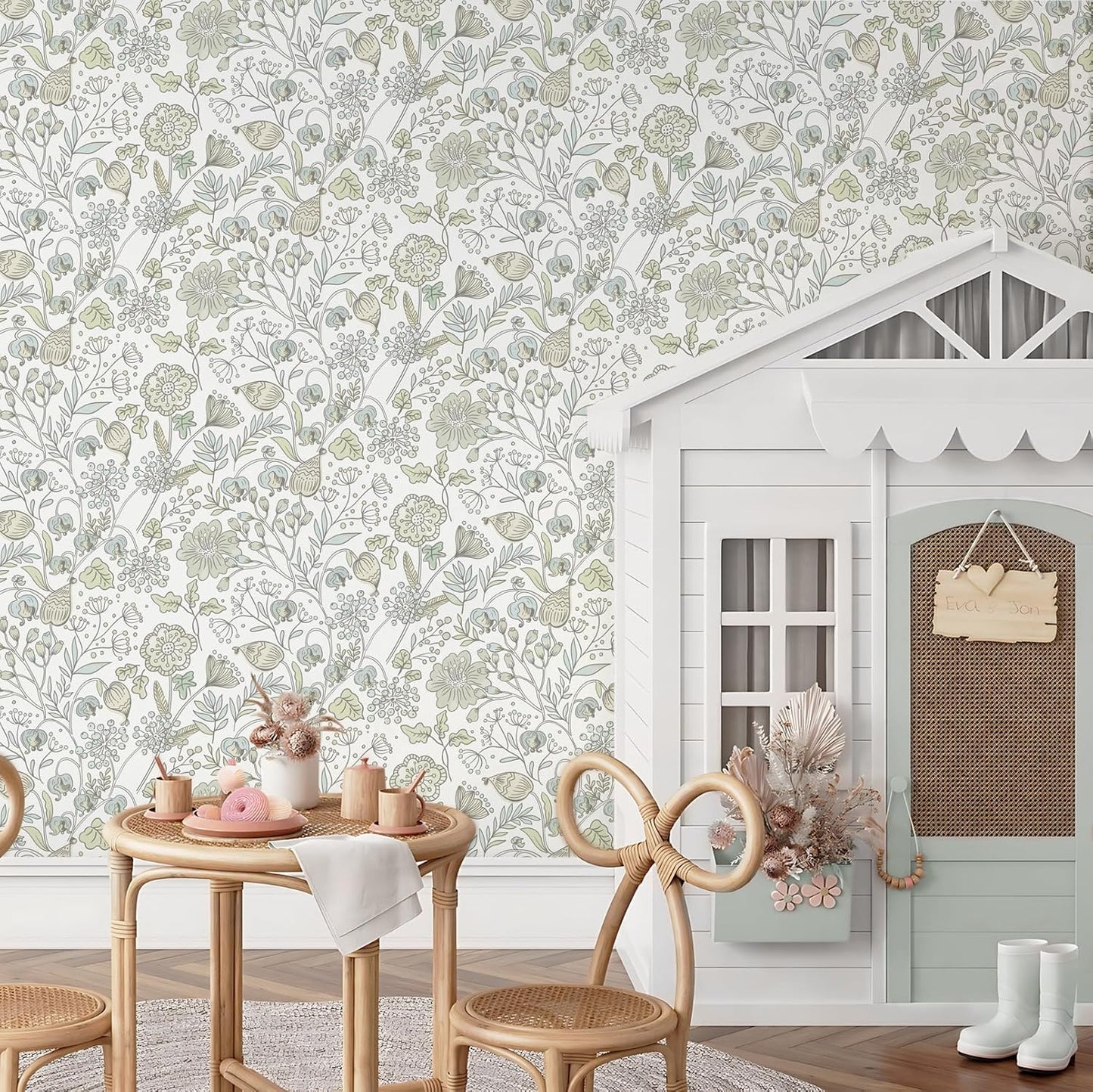 HeloHo Blue Floral Wallpaper Peel and Stick Self Adhesive Removable Wall Paper 16.1" X 118" Renter Friendly Waterproof Wallpaper Contact Paper for Furniture Living Room Bedroom Decor