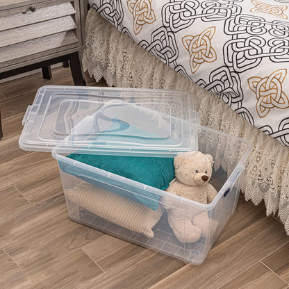 Superio Under Bed Storage Containers with Wheels (2 Pack), Flat Clear Storage Bin Stackable Large Storage Latch Box with Lids Store Cloths, Bedding, Linen, For Under The Bed, Garage, Home