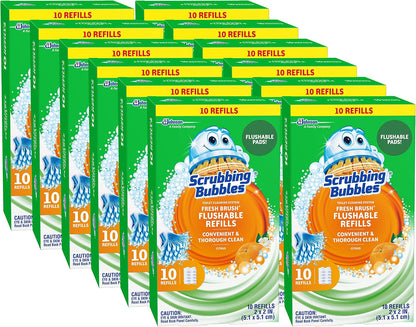 Scrubbing Bubbles Toilet Bowl Cleaning System with Flushable & Disposable Cleaner Refill Pads, Fights Odors and Helps Remove Limescale & Hard Water Stains, Citrus Scent, 1 Wand + 4 Refills + 1 Stand