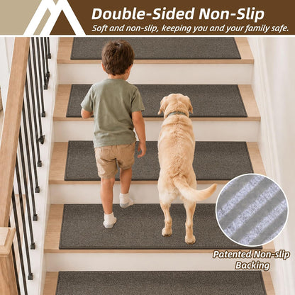 COSY HOMEER Stair Treads Non-Slip Carpet Stair Treads for Wooden Steps, Indoor Stair-Runner Rugs for Kids Elders & Pets 28"x9" (4Pc, Dark Gray)