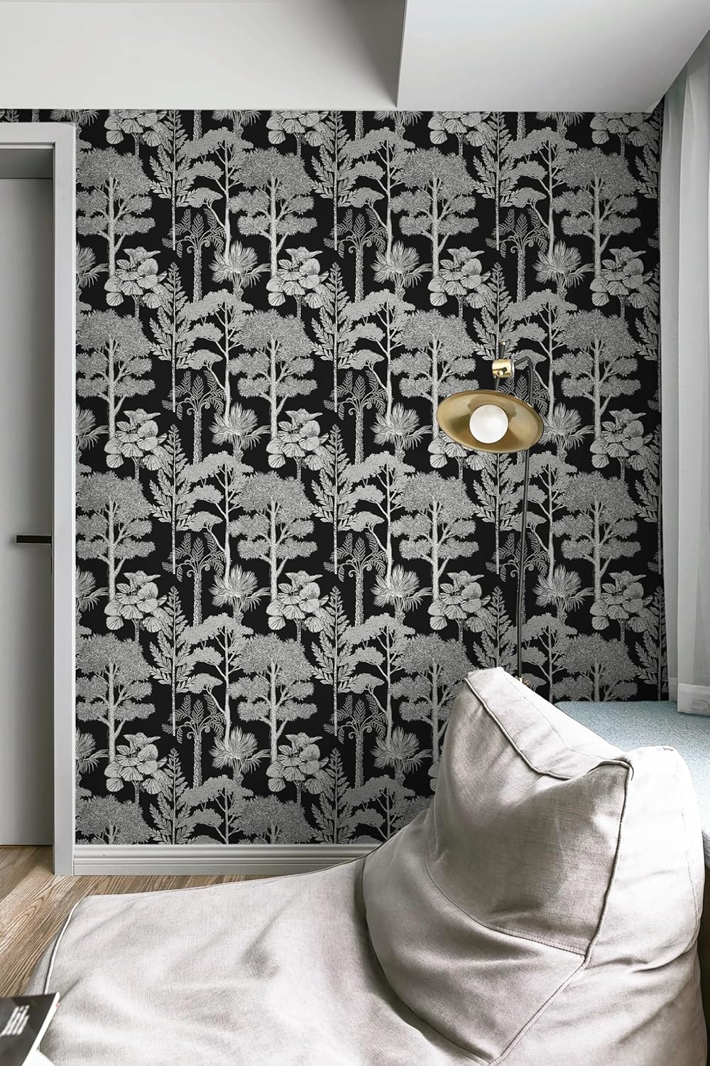 Safiyya Peel and Stick Wallpaper Beige Forest Contact Paper 17.3" x 118" Vintage Tree Wall Paper Renter Friendly Self Adhesive Removable Wallpaper for Bathroom Vinyl Off-White