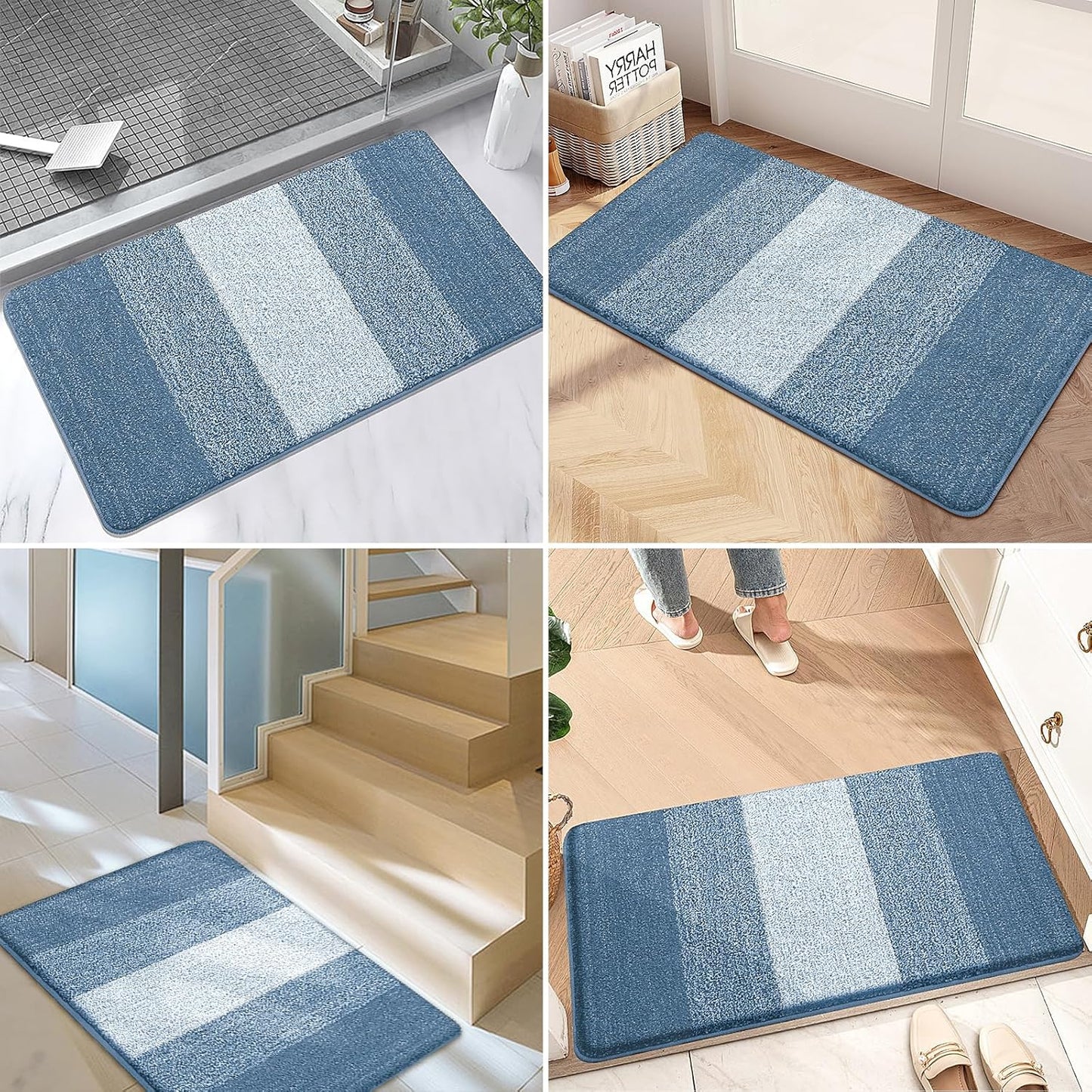 Kitinjoy Indoor Outdoor Door Mat, 32x20 Non-Slip Absorbent Dirt Trapper, Low-Profile Washable Inside Entrance Front Floor Mat, Sturdy Soft Entry Doormats for Entryway, Grey