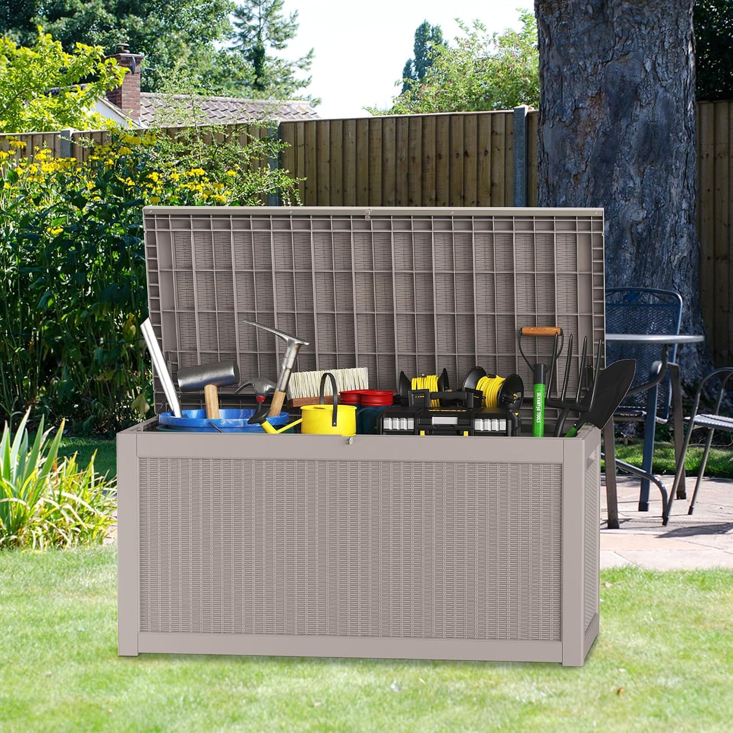 Outdoor Storage Box 325GAL Waterproof Resin Deck Box,Pool Accessories Supplies，UV-Resistant Lockable Package Delivery Bin for Garden Tools,Large Patio Outside Cushions,Chest,Furniture,Black
