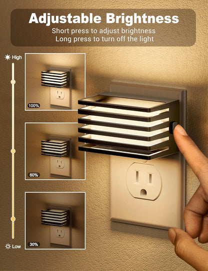 JandCase Motion Sensor Night Light, [2 Pack] Night Lights Plug into Wall, Dusk to Dawn & Motion Sensor, 3 Level Brightness Dimmable Plug in Night Light, 3000K Nightlight for Bedroom Bathroom Hallway
