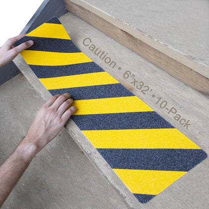 LifeGrip Anti Slip Traction Treads 10 Pack, 6"x32" with Glow in Dark Stripe, Best Grip Tape Grit Non Slip, Outdoor Non Skid Tape, High Traction Friction Abrasive Adhesive for Stairs Step