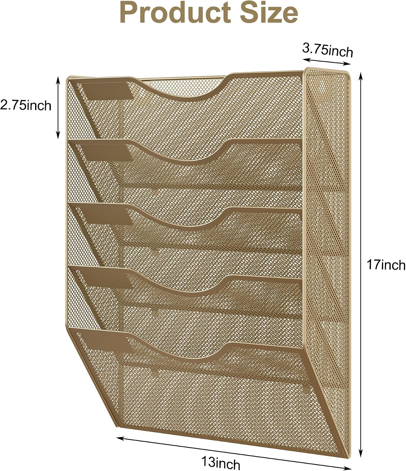 EasyPAG 5 Pocket Mesh Wall File Organizer with Key Hooks, Hanging Paper Folder Holder with Classify Label, Vertical Wall Mount Mail Organizer for Office Home Classroom, Black