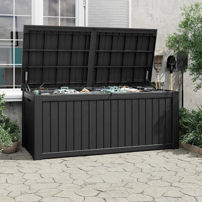 KAMABOKO 31 Gallon Outdoor Storage Box, Resin Deck Boxes Indoor and outdoor, Waterproof Storage Box Lockable Lid for Garden Tools, Package Delivery, Pool Supplies, Patio Cushions, Black