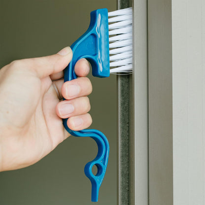 Slick- Window Track Cleaning Brush, 2 Pack, Blue Ergonomic Handle | Built-in Scraper, Multipurpose Window Track Cleaning Tool for Sliding Doors, Windows, Corners, Dust, Dirt & Narrow Gaps