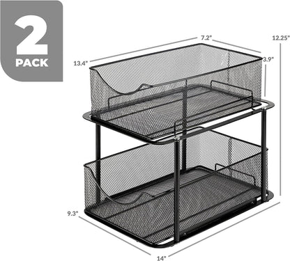 Sorbus 2 Tier Metal Under Sink Organizer for Bathroom, Kitchen, Strong Steel Mesh Sliding Drawers for Under Sink, Under Cabinet, Closet, Kitchen, Pantry, Bathroom Organizers and Storage (Black)