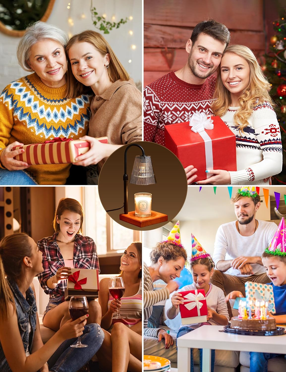 Candle Warmer Lamp with Timer, Dimmable Candle Warmer for Home Decor, Birthday Gifts for Women Mom, Adjustable Height Wax Melt Warmer with 2 Bulbs