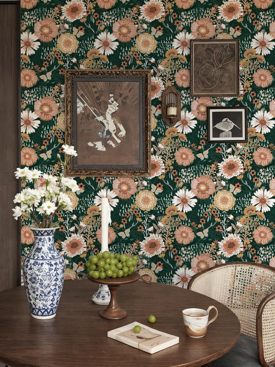 Dimoon 17.3''x78.7'' Peel and Stick Wallpaper Floral Cute Contact Paper Vintage Village Country Cottage Wallpaper Farmhouse Yellow Beige Renter Friendly Geometry Waterproof Embossed Kitchen Bedroom