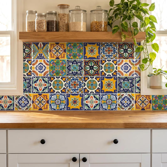 30 Pcs Moroccan Tile Stickers Peel and Stick Backsplash - Self-Adhesive Vintage Wall Decals for Kitchen & Bathroom - 4x4 Inch Decorative Removable