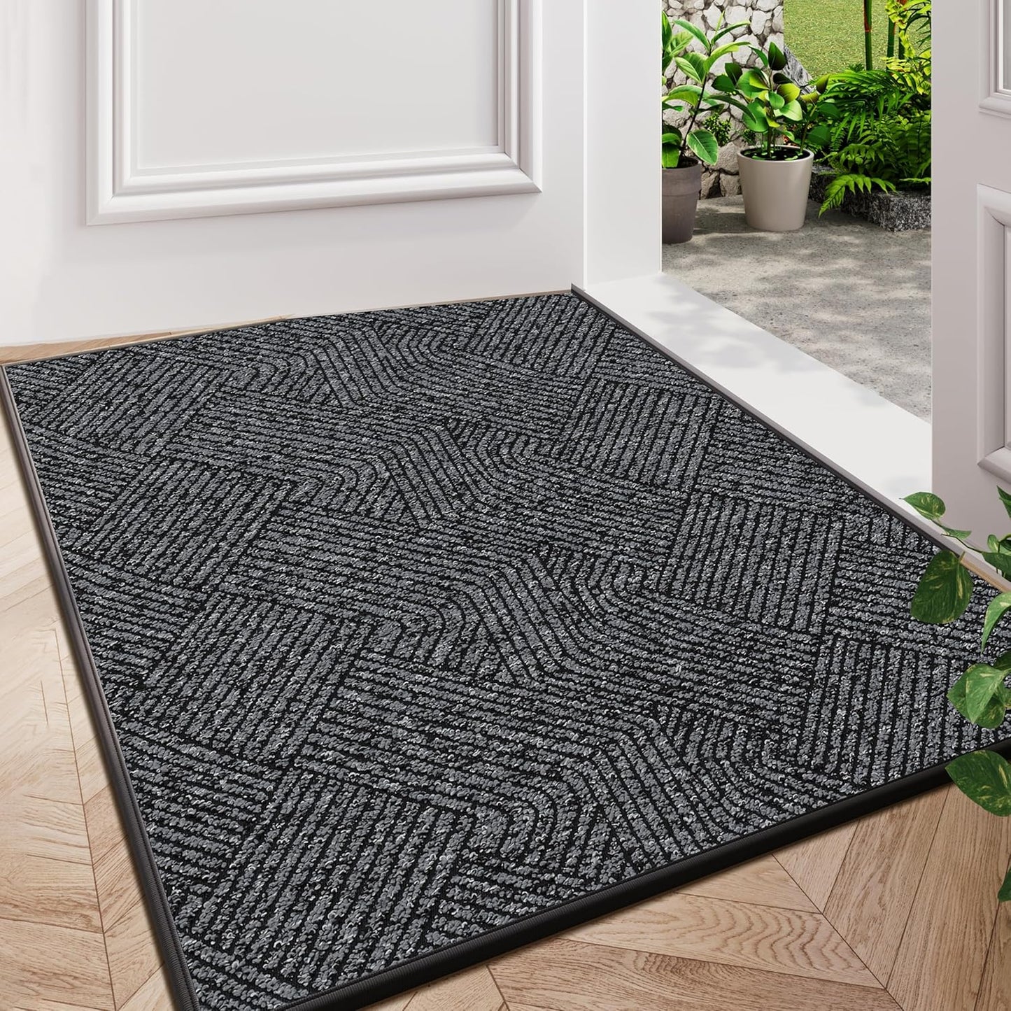 Indoor Door Mat 17"x30", Low-Profile Thin Welcome Front Door Mat Indoor Entrance, Non Slip Rubber Backing Inside Doormat Washable Entryway Dirt Resistant & Absorbent Entry Mat, Light-Brown