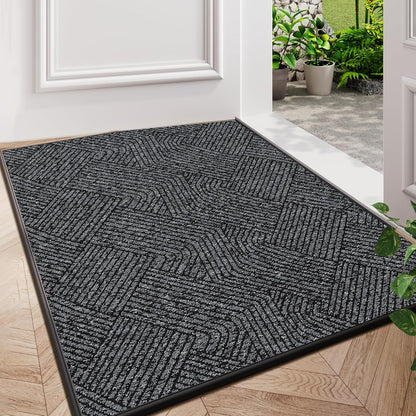 Indoor Door Mat 17"x30", Low-Profile Thin Welcome Front Door Mat Indoor Entrance, Non Slip Rubber Backing Inside Doormat Washable Entryway Dirt Resistant & Absorbent Entry Mat, Light-Brown