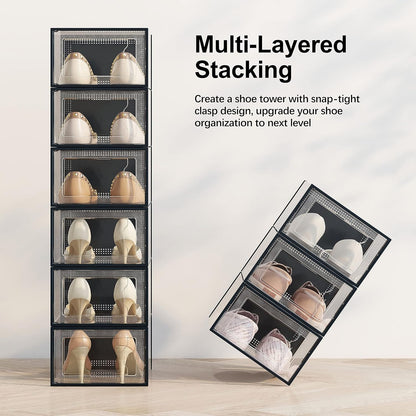 SEE SPRING 12 Pack Shoe Storage Box, Clear Plastic Stackable Shoe Organizer for Closet, Space Saving Foldable Shoe Rack Sneaker Container Bin Holder