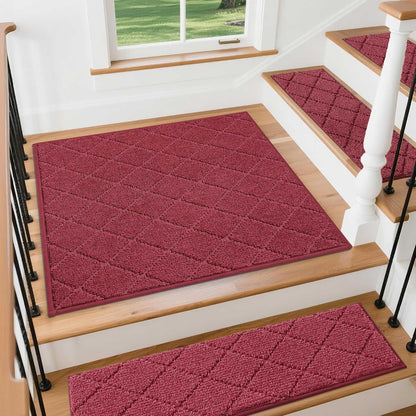 COSY HOMEER Edging Stair Treads Non-Slip Carpet Mat 28inX9in Indoor Stair Runners for Wooden Steps, Edging Stair Rugs for Kids and Dogs, 100% Polyester TPE Backing(4pc, Beige)