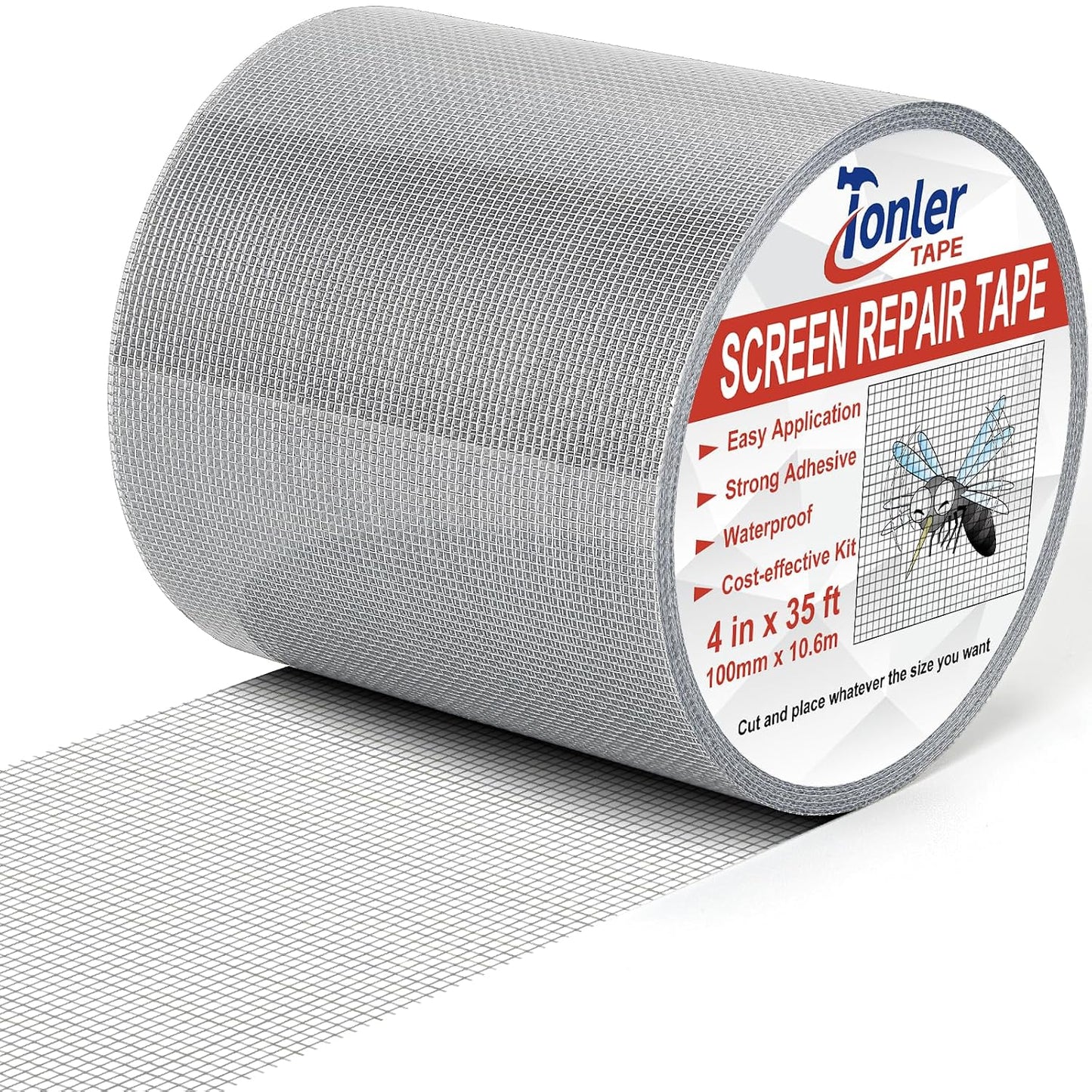 Gray Window Screen Repair Tape 2 in X 35 FT Fiberglass Screen Patch Strong Adhesive Mesh Tape for Window & Door Screen Holes & Tears Repair Kit