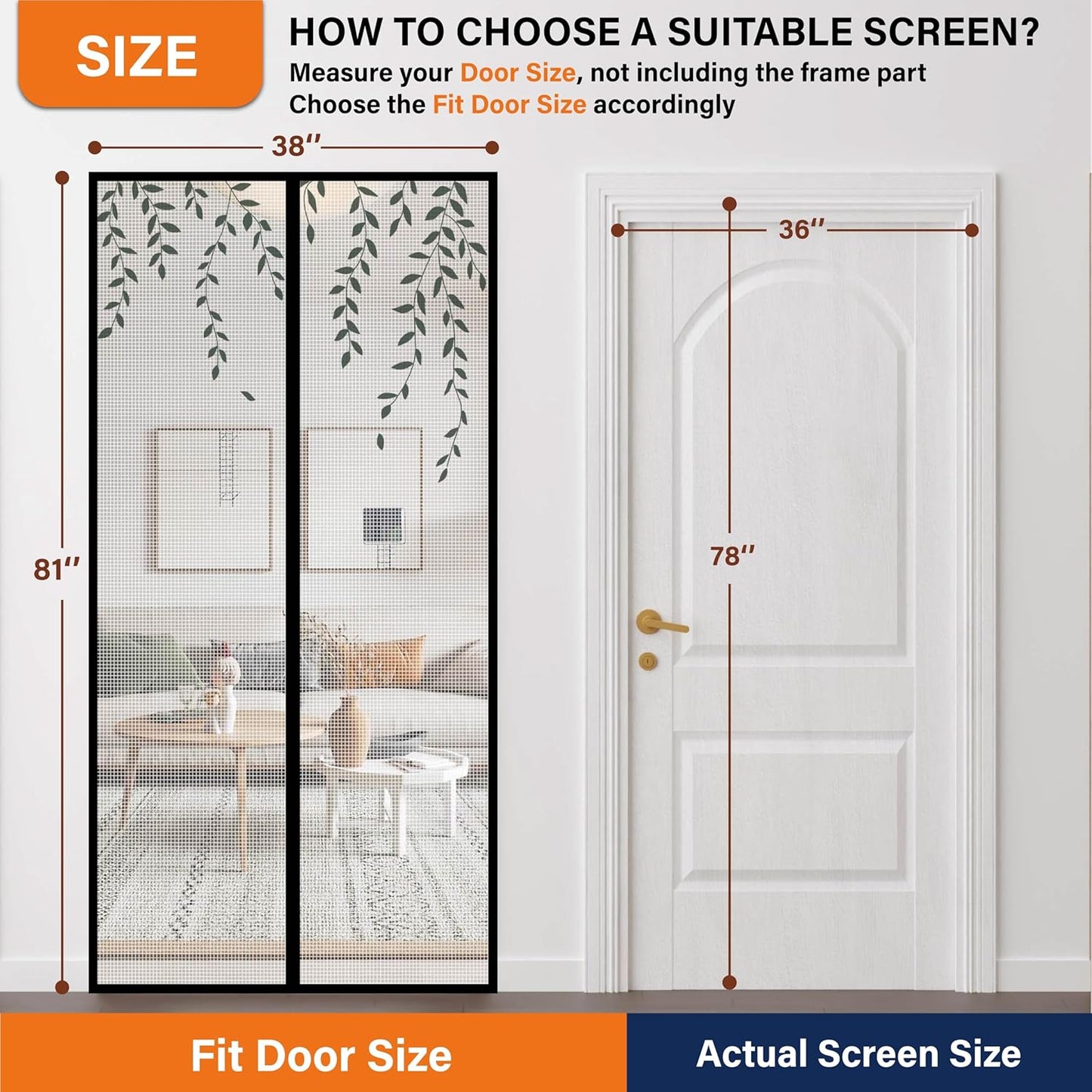 Mesh Screen with Magnetic Closure-Keeps Bugs Out Let Breeze in, Heavy Duty - Pet and Kid Friendly, Works with Front, Sliding Doors (38 x 82 Inch)