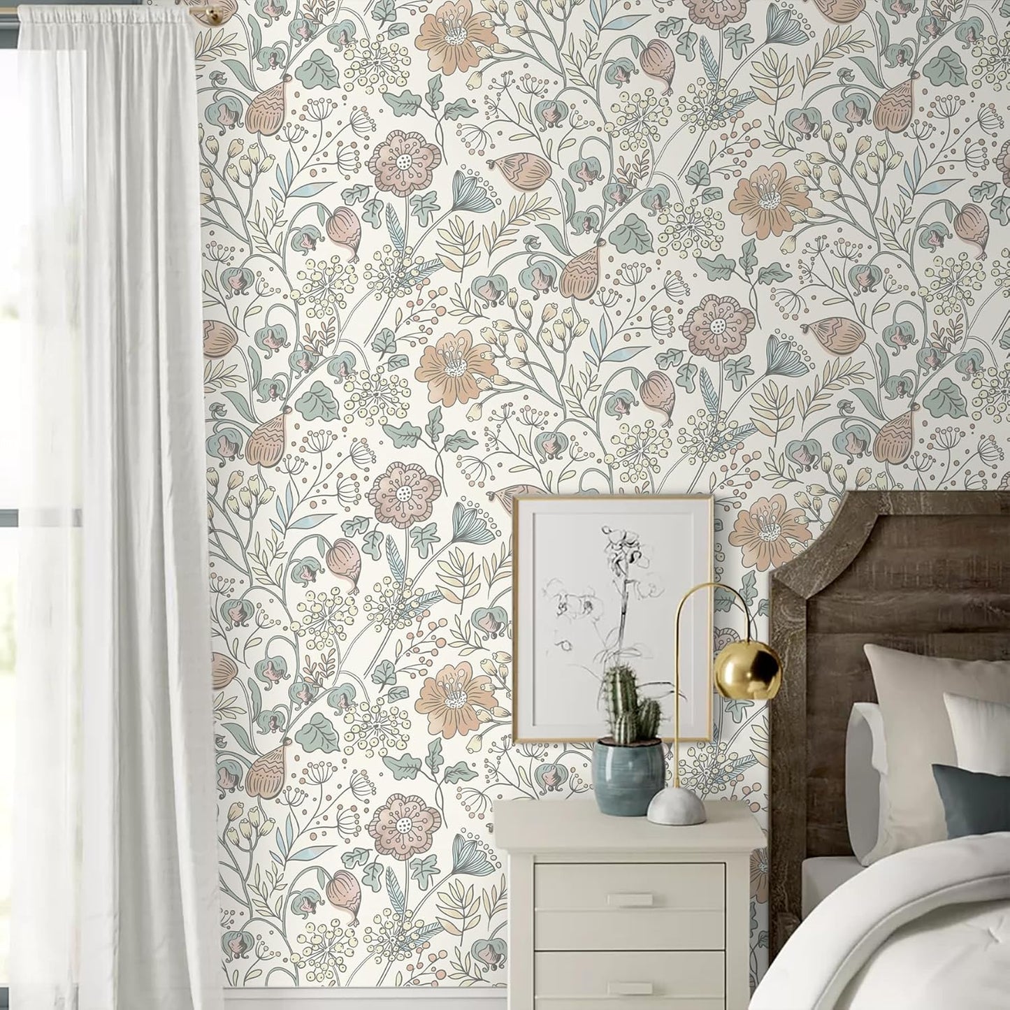 HeloHo Blue Floral Wallpaper Peel and Stick Self Adhesive Removable Wall Paper 16.1" X 118" Renter Friendly Waterproof Wallpaper Contact Paper for Furniture Living Room Bedroom Decor