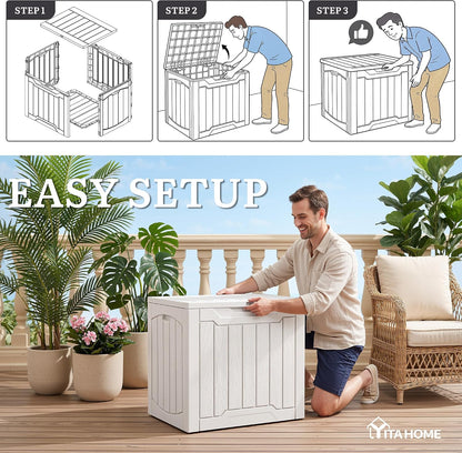 YITAHOME 134 Gallon Large Deck Box | Waterproof Resin Outdoor Storage Box with Lock, Doubles as 2-Person Bench Seating for Patio Furniture Cushions,Garden Tools &