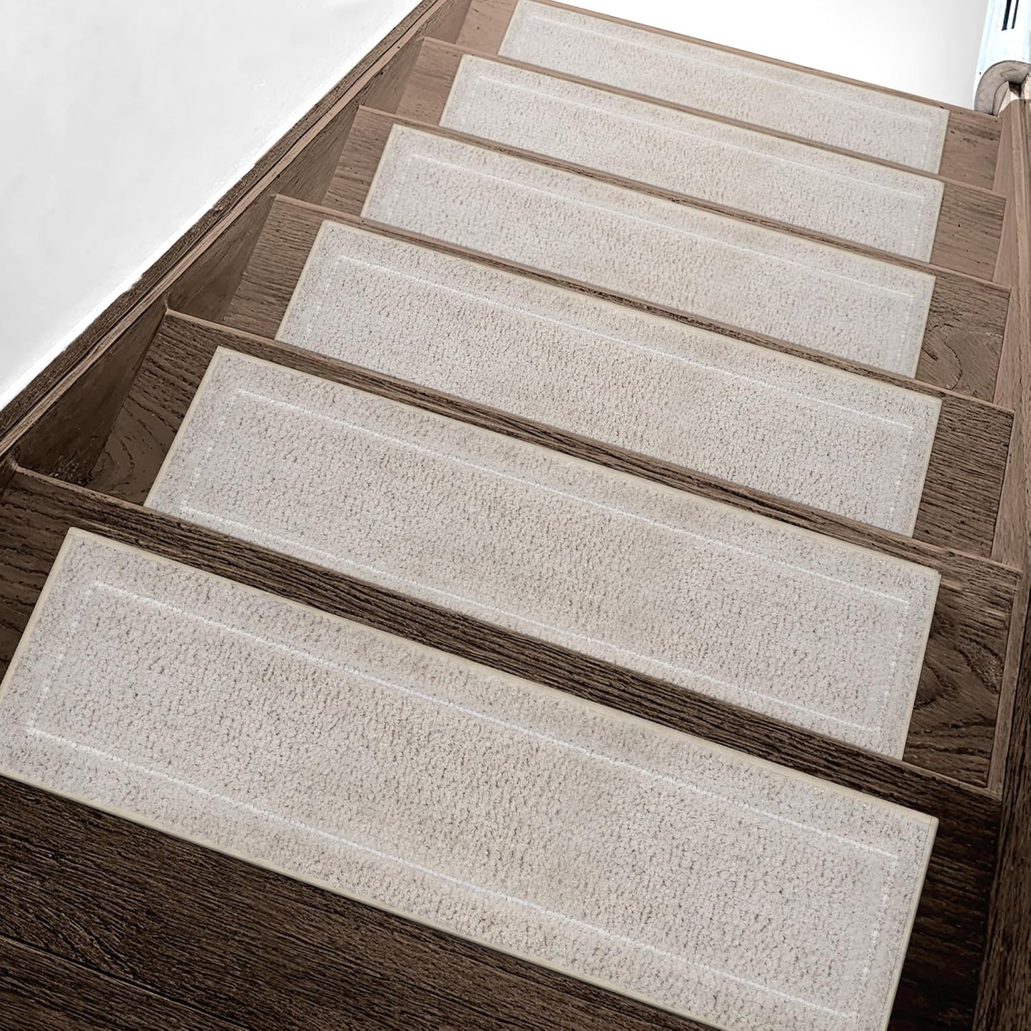 sarben Non Slip Stair Treads for Wooden Steps 15PCS - 8"x30" Indoor Safety Carpet, Edging Mats with TPE Adhesive Backing, Pet and Elderly Friendly Stair Rugs (Taupe) - Colors B