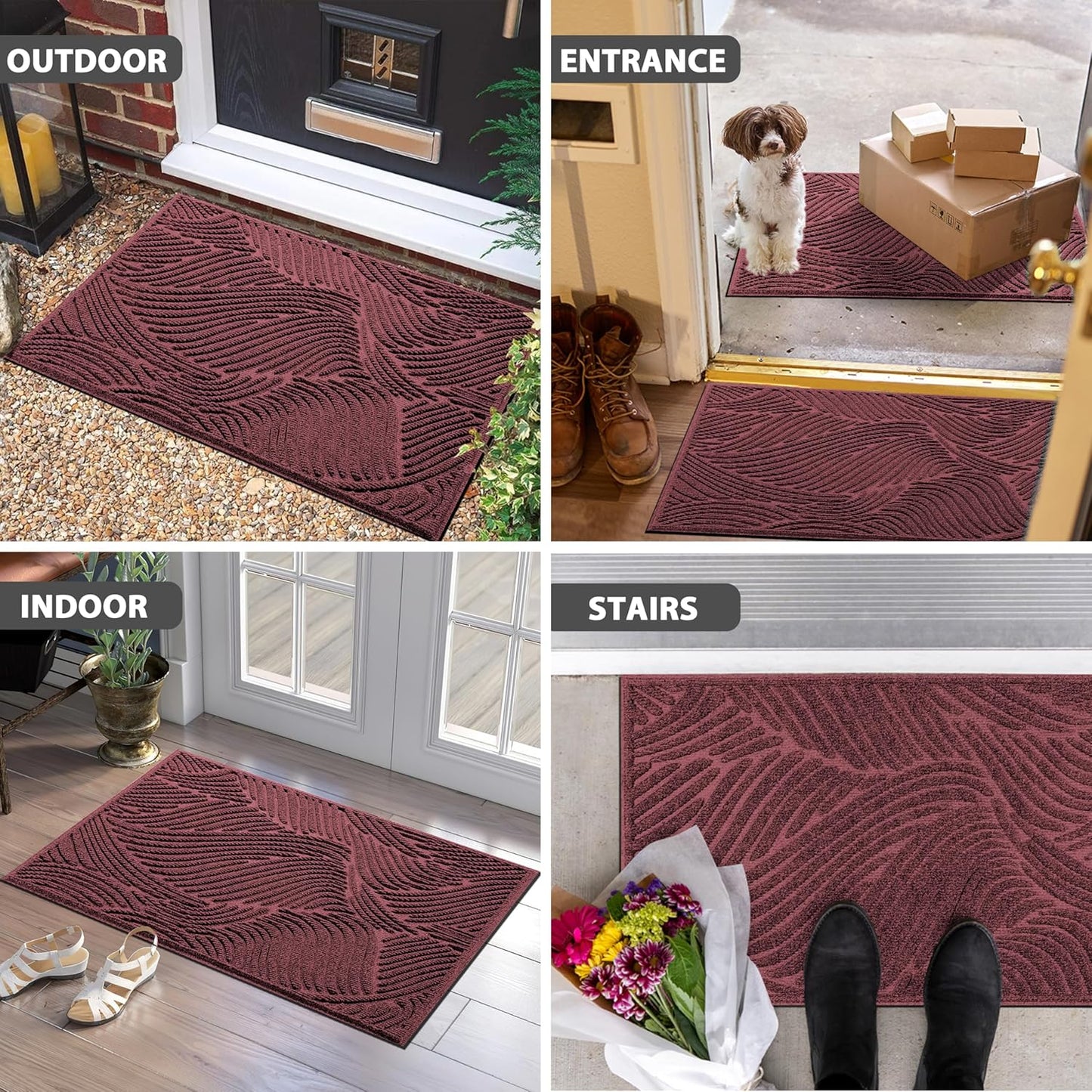 Yimobra Doormat Outdoor Entrance, Simple Stripes All-Weather Waterproof & Non-Slip Mat for Front Door, Heavy Duty Welcome Mat for Indoor, Garage, Patio-29.5x17, Dark Grey