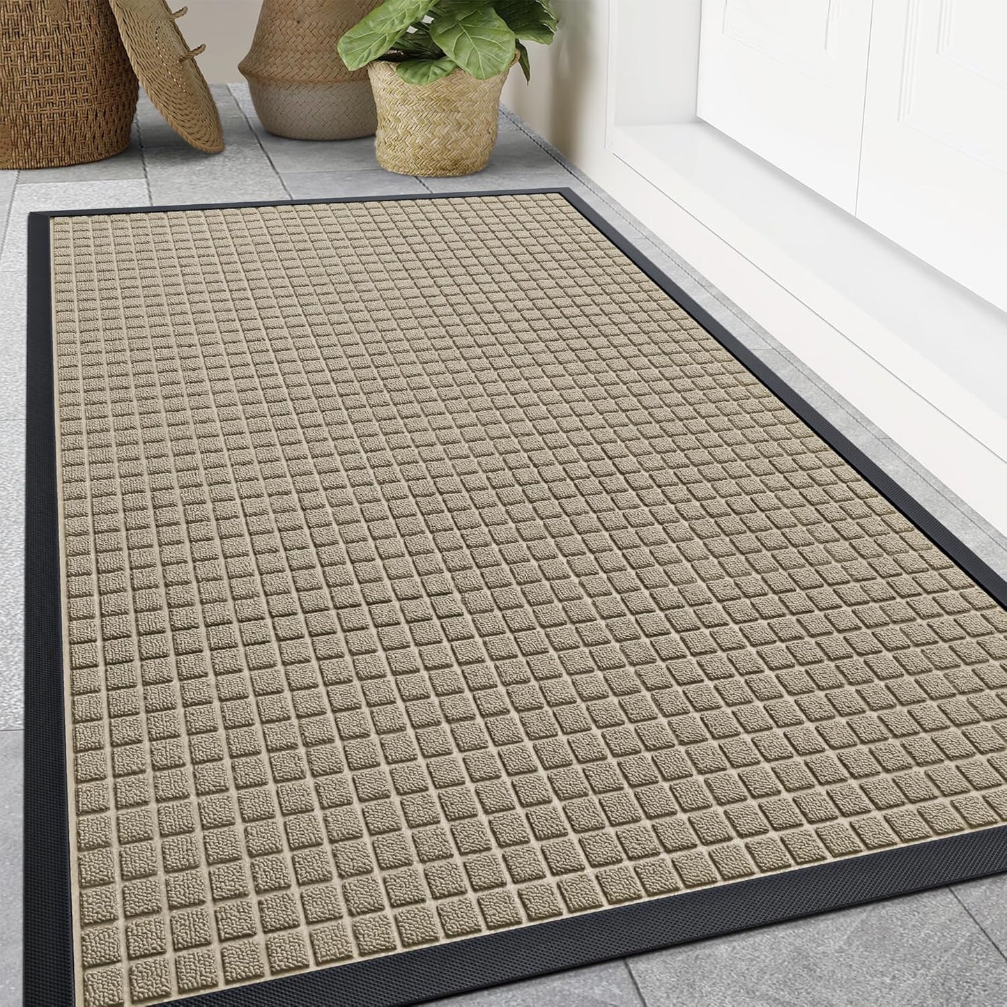 Smiry Front Door Mat Outside Entrance, Heavy Duty Natural Rubber Doormat, Non Slip, Trap Dirt and Moisture, Easy Clean, Low Profile Welcome Floor Mats for Indoor Outdoor Entry, 29.5x17 Inch, Black