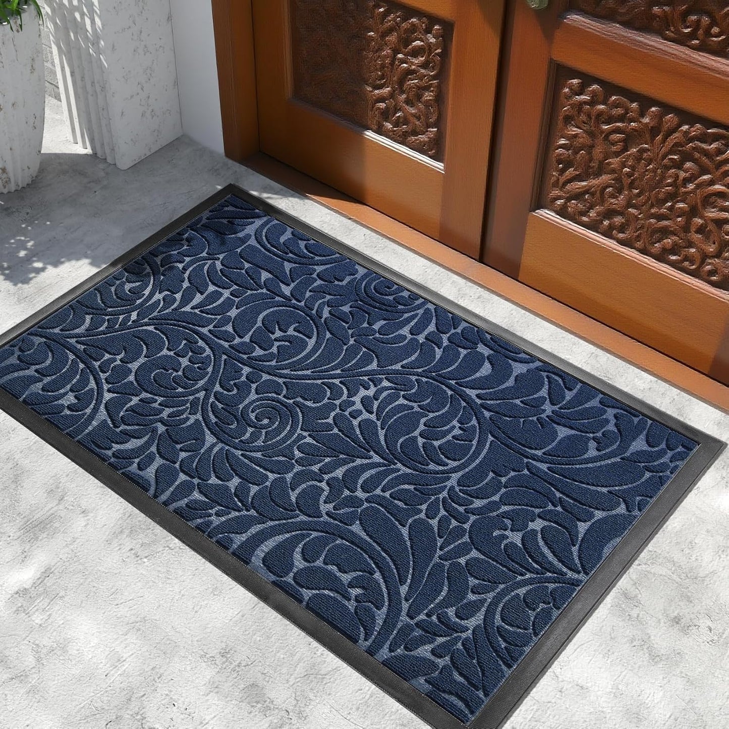 Yimobra Front Door Mat Outside Entrance, Waterproof Sturdy Retro Outdoor Mat, Heavy Duty Non-Slip Doormat for Garage Patio Entryway Indoor, Easy Clean, 29.5x17, Grey