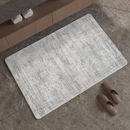 Mecko Bath Mat Rug, Rubber Non-Slip Quick Dry Absorbent Thin Bathroom Rugs Fit Under Door Bathroom Floor Mats-Shower Rug for in Front of Bathtub, Sink, Shower Room(Light Grey,16"x24")