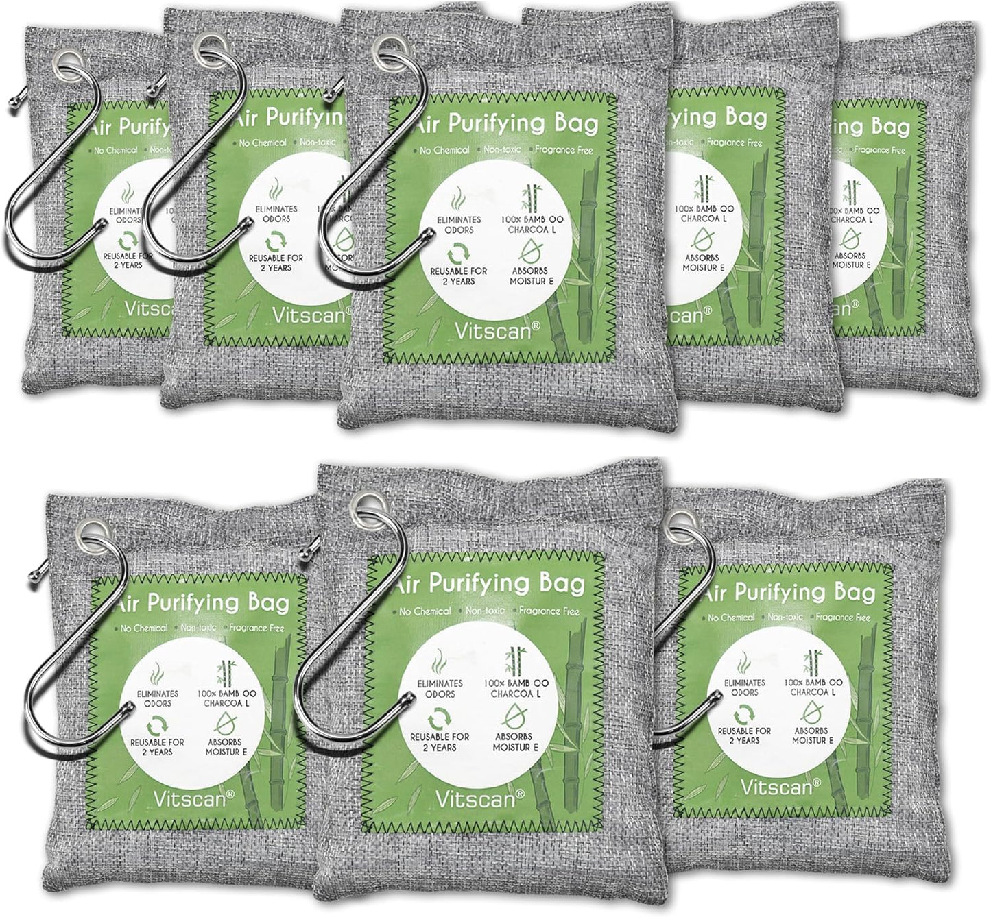 6 Pack Bamboo Charcoal Air Purifying Bag, Activated Charcoal Bags Odor Absorber, Moisture Absorber, Natural Car Air Freshener, Shoe Deodorizer, Odor Eliminators For Home, Pet, Closet