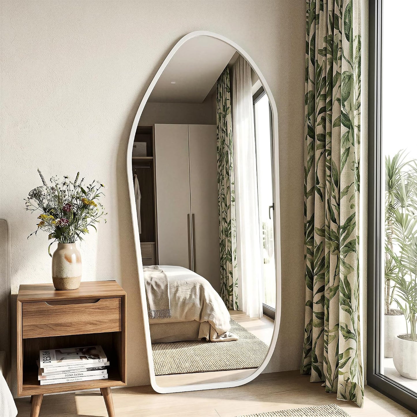 Suidia Full Length Mirror, Oversized Floor Mirror with Solid Wood Frame, Large Standing Mirror for Bedroom Living Room, Wood Art Style, Dark Walnut, 74" L x 32" W