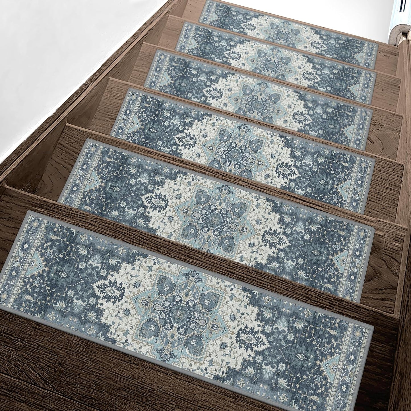 sarben Non Slip Stair Treads for Wooden Steps 15PCS - 8"x30" Indoor Safety Carpet, Edging Mats with TPE Adhesive Backing, Pet and Elderly Friendly Stair Rugs (Taupe) - Colors A