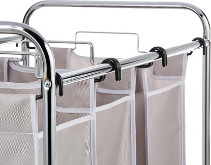 Amazon Basics 3-Bag Laundry Sorter with Removable Bags, Metal Frame, Washable, Locking Wheels, Gray