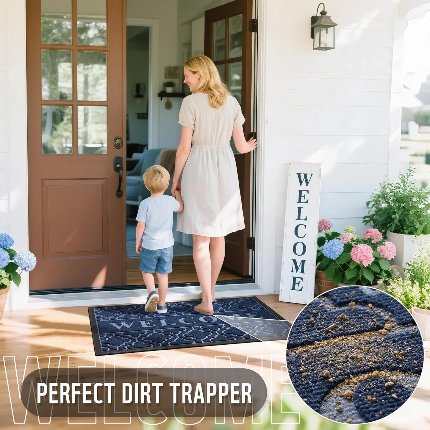 Yimobra Welcome Mat Outdoor Indoor, All-Weather Waterproof Front Door Mat Outside Entrance, Non-Slip Low Profile Porch Patio Doormat, 29.5x17, Black