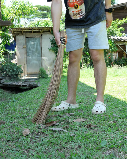32 inch Multi-Surface Sturdy Outdoor Authentic Coconut Leaf Broom Asian Heavy Duty Broom Thai Natural Coconut Leaf Broom (Country Rustic) 1 Piece (2 piece)