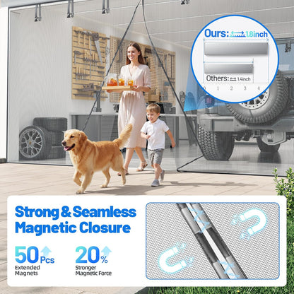 Heavy Duty Magnetic Screen Door Mesh - Auto-Sealing Hand-Free Door Net Screen with 50 Magnets, Pet & Kid Friendly, PET Fine Mesh Doors Screens Keep Bugs & Mosquitos Out Fits Front Doors Size 36” x 82”