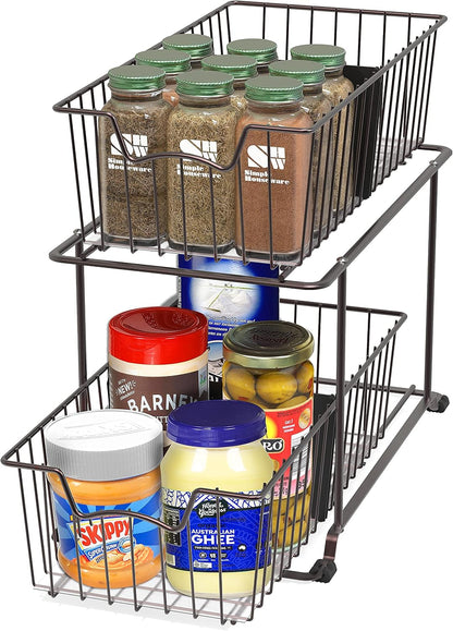 SimpleHouseware 2 Tier Cabinet Wire Basket Drawer Organizer, Brown