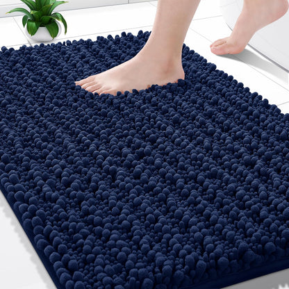 Yimobra Bathroom Rugs Non Slip Washable - Ultra Soft Absorbent Chenille Bath Mat, Quick Dry Shaggy Floor Carpet for Tub Shower, Gray Home Decor Accessories, 24x17 Inch